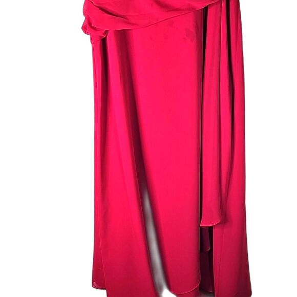 Evening Gown By Bill Levkoff Sheer Red Lined Strapless Size 16 - Picture 3 of 7
